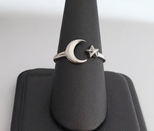 Load image into Gallery viewer, Sterling Silver Adjustable Moon and Star Ring

