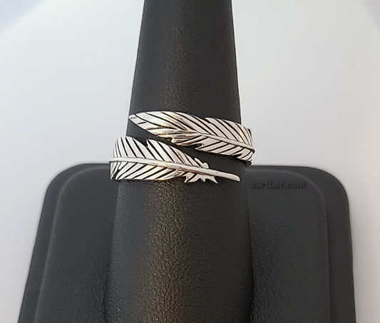 Sterling Silver Adjustable Feather Ring -- EF0018
