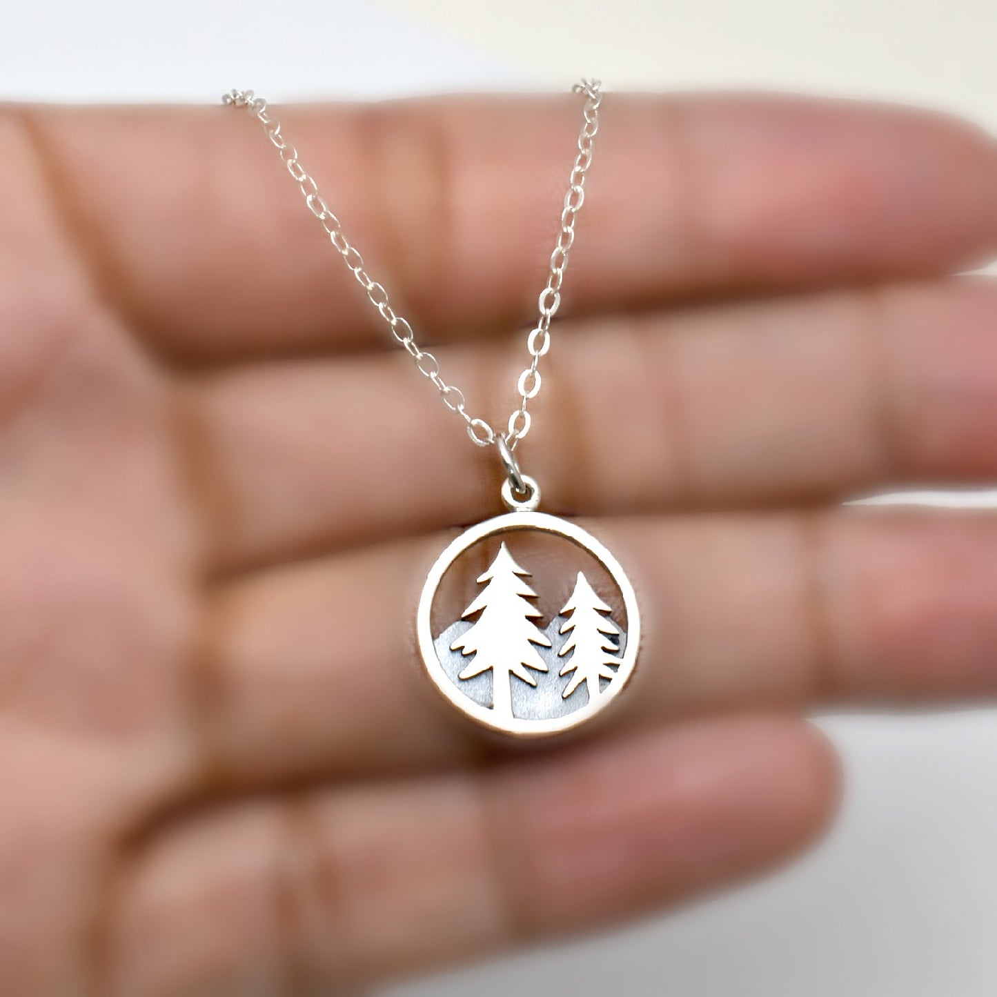 Sterling Silver Pine Tree and Mountain Charm -- EF0059