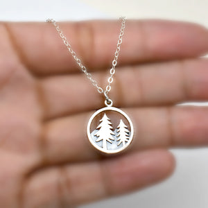 Sterling Silver Pine Tree and Mountain Charm -- EF0059