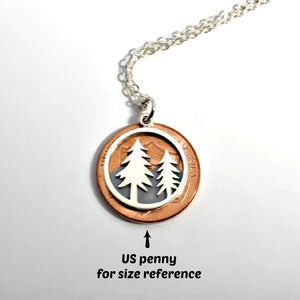 Sterling Silver Pine Tree and Mountain Charm -- EF0059