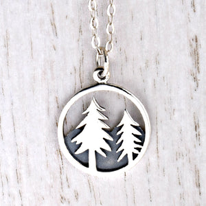 Sterling Silver Pine Tree and Mountain Charm -- EF0059