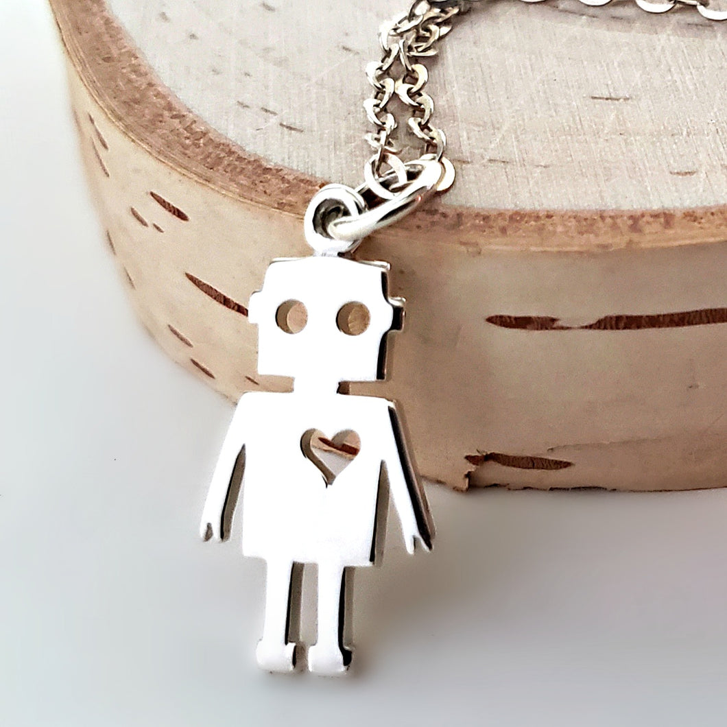Sterling Silver Robot Charm -- EF0060