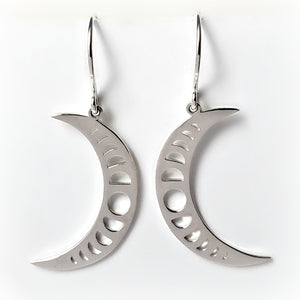 Sterling Silver Crescent Moon With Moon Phases Earrings -- EF0065