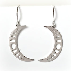 Sterling Silver Crescent Moon With Moon Phases Earrings -- EF0065