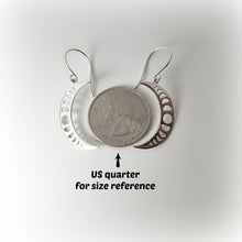 Load image into Gallery viewer, Sterling Silver Crescent Moon With Moon Phases Earrings -- EF0065
