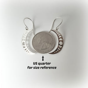 Sterling Silver Crescent Moon With Moon Phases Earrings -- EF0065