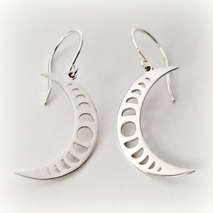 Sterling Silver Crescent Moon With Moon Phases Earrings -- EF0065