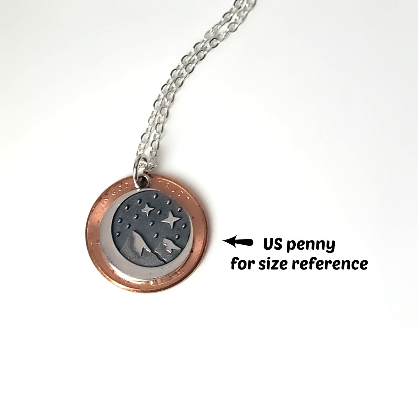 Sterling Silver Crescent Moon and Mountain Charm -- EF0067