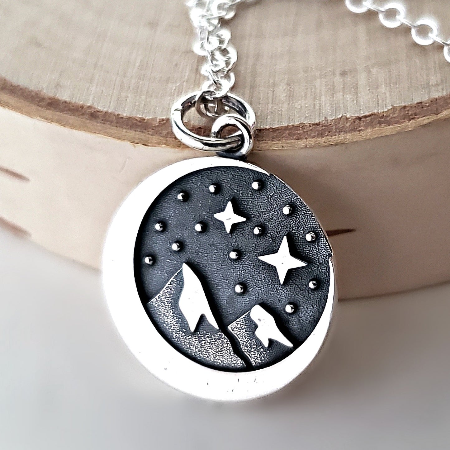 Sterling Silver Crescent Moon and Mountain Charm -- EF0067