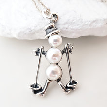 Load image into Gallery viewer, Silver and Pearls Skiing Snowman Charm -- EF0084
