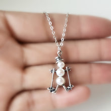 Load image into Gallery viewer, Silver and Pearls Skiing Snowman Charm -- EF0084
