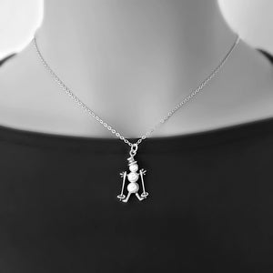 Silver and Pearls Skiing Snowman Charm -- EF0084