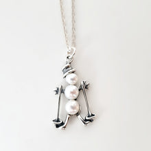 Load image into Gallery viewer, Silver and Pearls Skiing Snowman Charm -- EF0084

