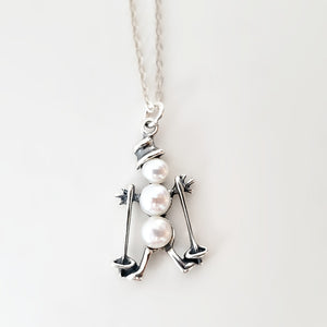 Silver and Pearls Skiing Snowman Charm -- EF0084