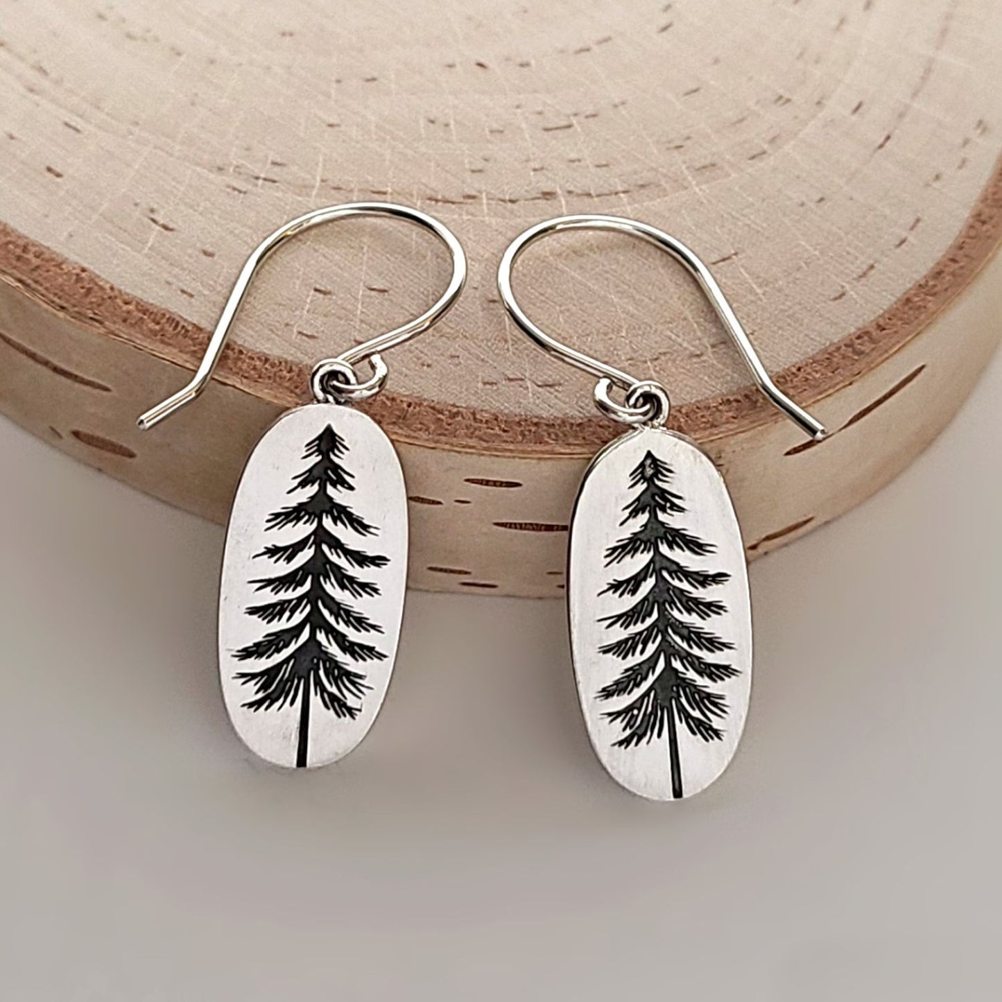 Sterling Silver Etched Pine Tree Charm -- EF0090