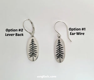 Sterling Silver Etched Pine Tree Dangle Earrings -- E262
