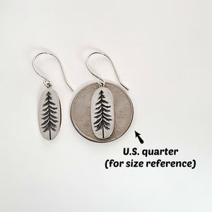Sterling Silver Etched Pine Tree Dangle Earrings -- E262