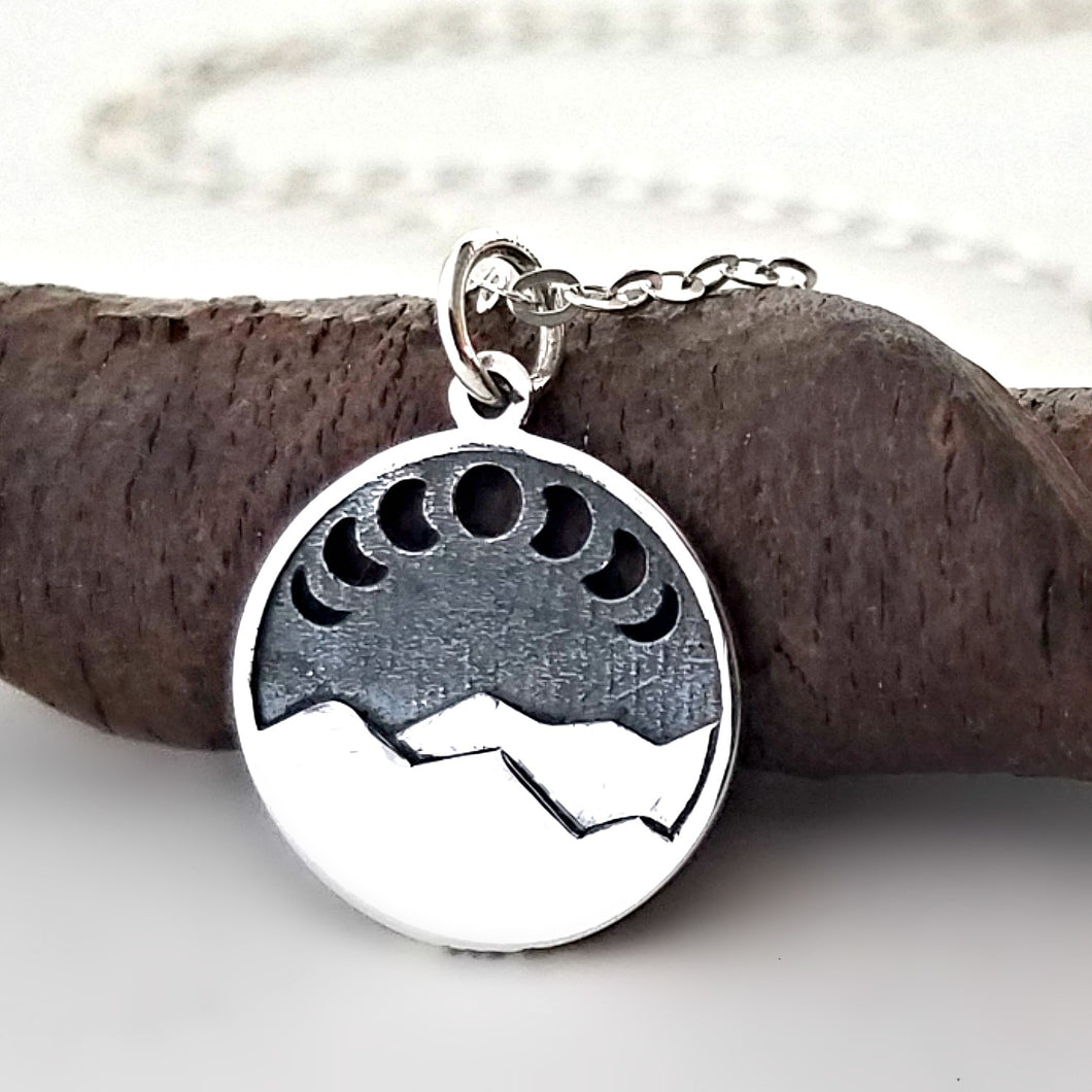 Sterling Silver Mountain with Moon Phases Charm -- EF0095