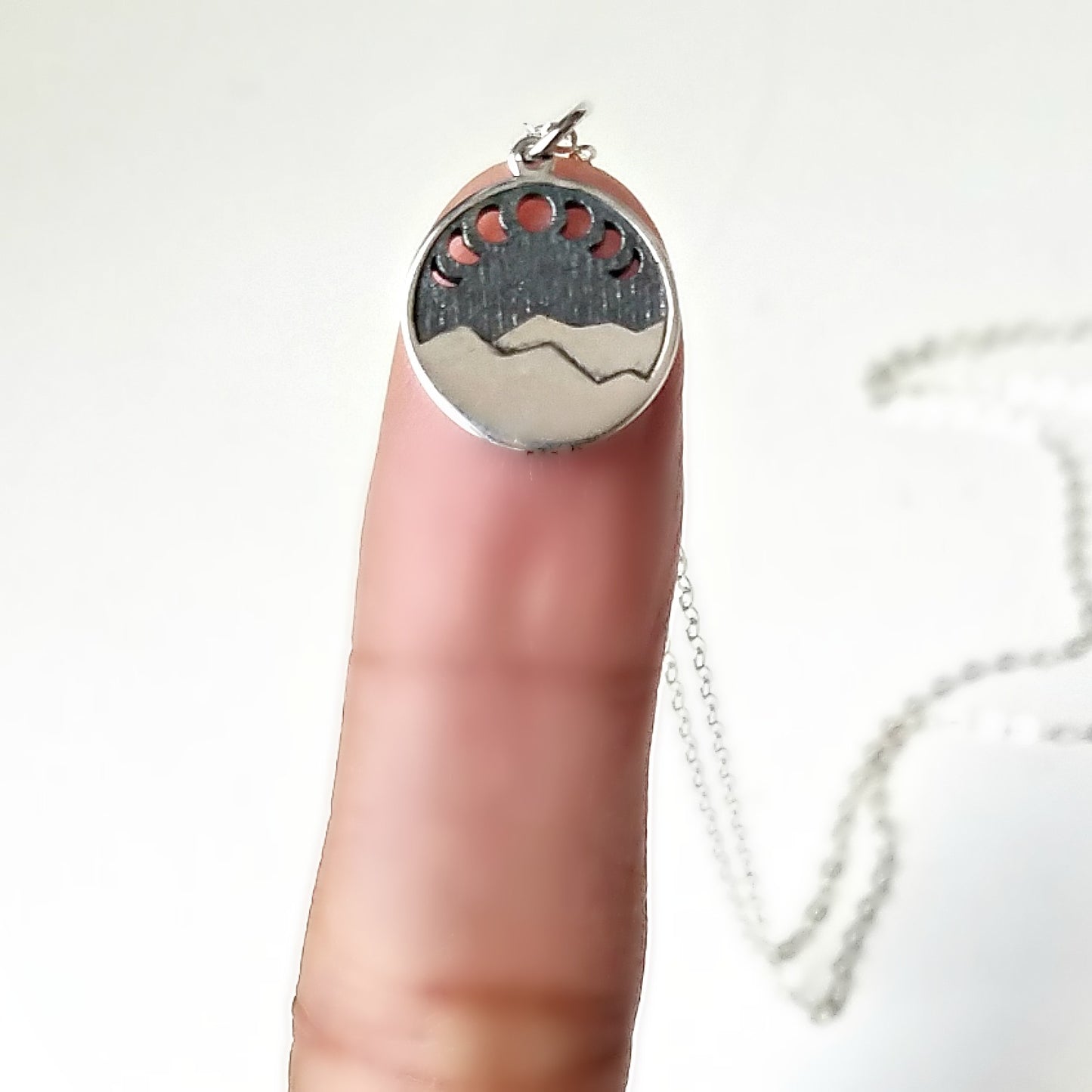 Sterling Silver Mountain with Moon Phases Charm -- EF0095