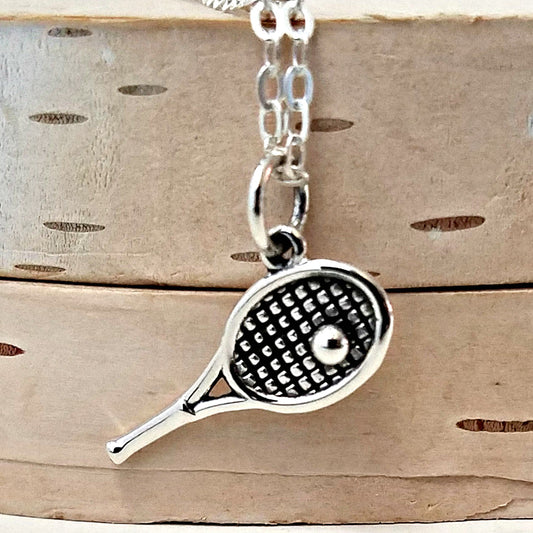 Sterling Silver Tennis Racket and Ball Charm -- EF0096