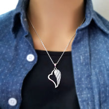 Load image into Gallery viewer, Sterling Silver Heart with Angel Wing Pendant -- EF0137
