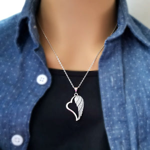 Sterling Silver Heart with Angel Wing Pendant -- EF0137