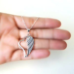 Sterling Silver Heart with Angel Wing Pendant -- EF0137