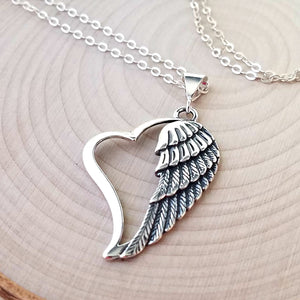 Sterling Silver Heart with Angel Wing Pendant -- EF0137