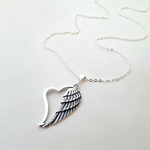 Sterling Silver Heart with Angel Wing Pendant -- EF0137