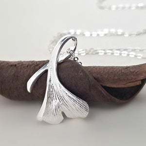 Sterling Silver Ginkgo Leaf Pendant -- EF0141