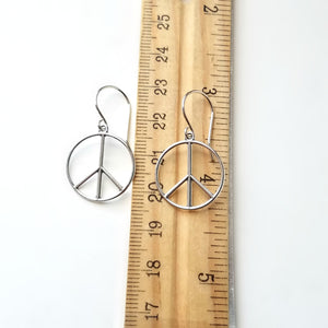 Sterling Silver Peace Sign Dangle Earrings -- E115