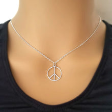 Load image into Gallery viewer, Sterling Silver Peace Sign Dangle Earrings -- E115
