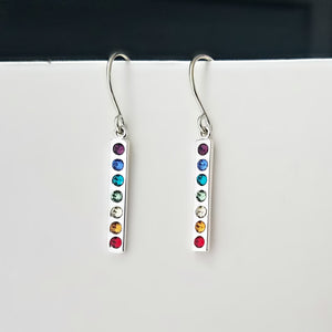 Sterling Silver Small Bar Earrings with Swarovski Crystals -- E151