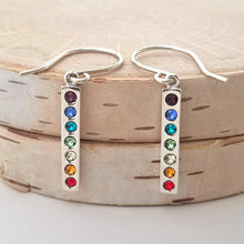 Load image into Gallery viewer, Sterling Silver Small Bar Earrings with Swarovski Crystals -- E151
