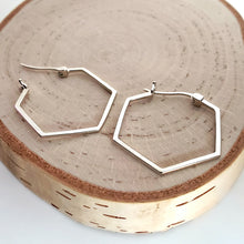 Load image into Gallery viewer, Sterling Silver Hexagon Hoop Earrings -- EF0165
