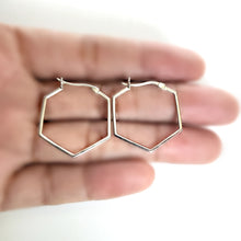 Load image into Gallery viewer, Sterling Silver Hexagon Hoop Earrings -- EF0165

