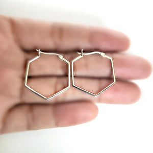 Sterling Silver Hexagon Hoop Earrings -- EF0165