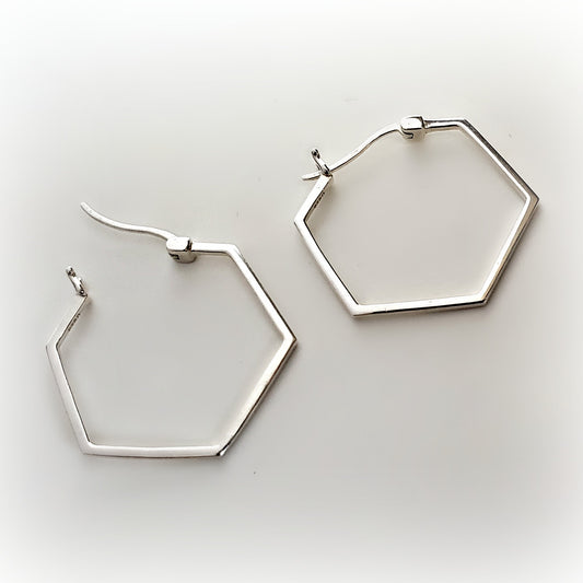 Sterling Silver Hexagon Hoop Earrings -- EF0165