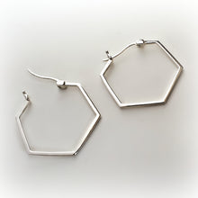 Load image into Gallery viewer, Sterling Silver Hexagon Hoop Earrings -- EF0165
