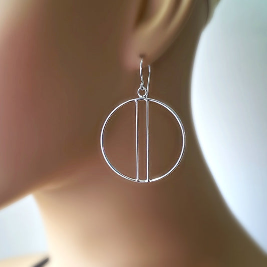 Sterling Silver Circle Earrings with Bars -- E240