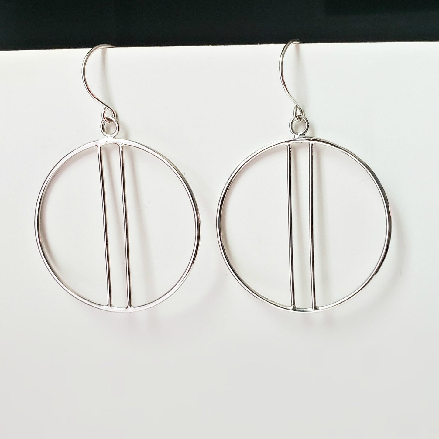 Sterling Silver Circle Earrings with Bars -- E240