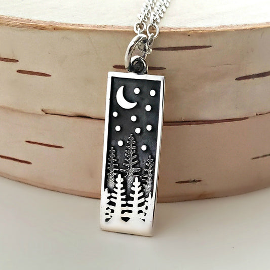 Sterling Silver Pine Trees with Night Sky Charm -- EF0172