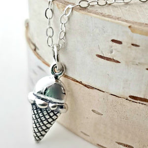 Sterling Silver Ice Cream Cone Charm -- EF0175