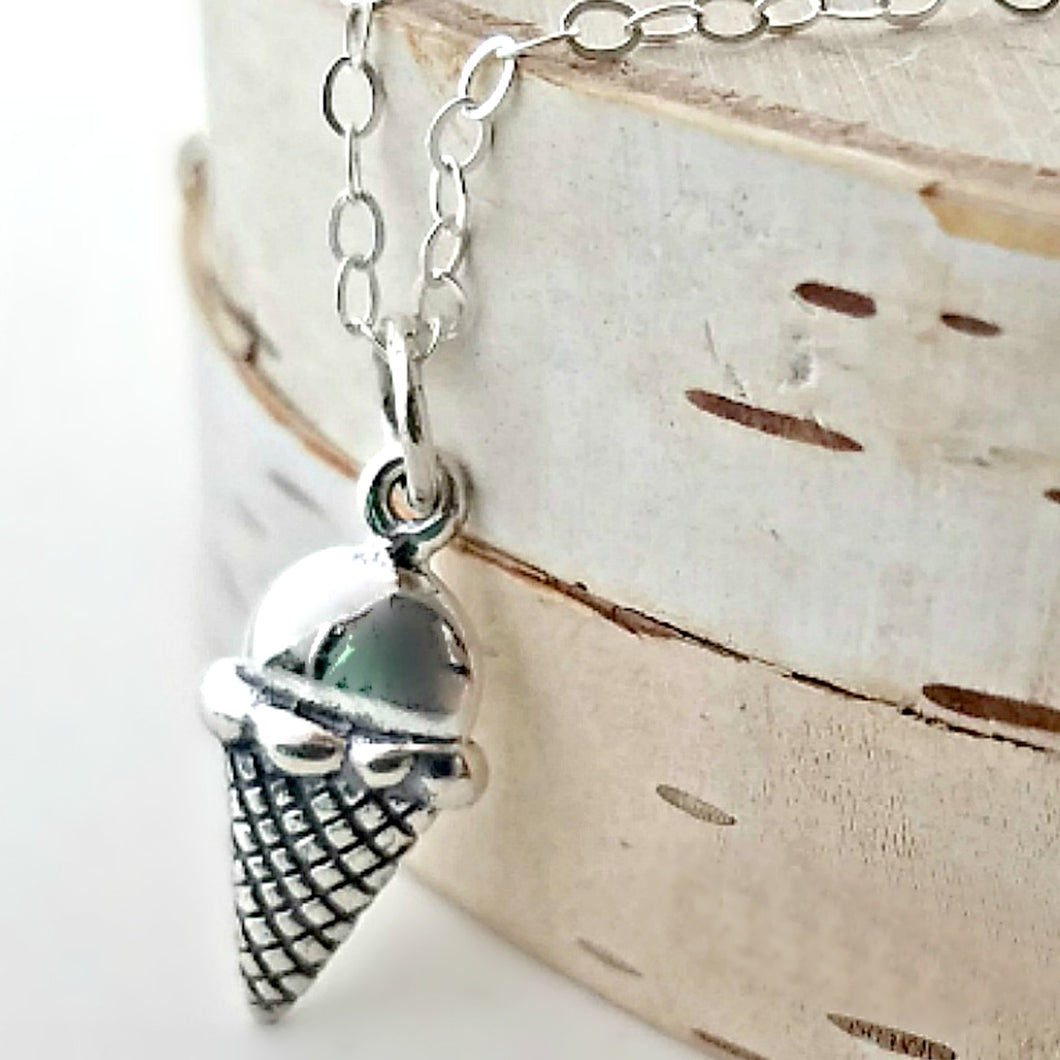 Sterling Silver Ice Cream Cone Charm -- EF0175