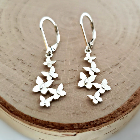 Sterling Silver Butterfly Cluster Earrings -- E258