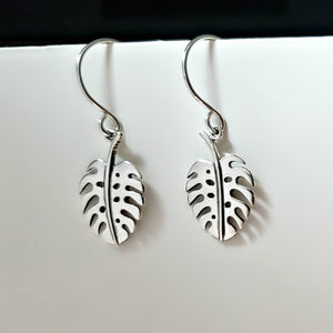 Sterling Silver Small Monstera Leaf Earrings -- EF0170