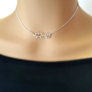 Sterling Silver Parent and Child Elephants Necklace -- EF0182