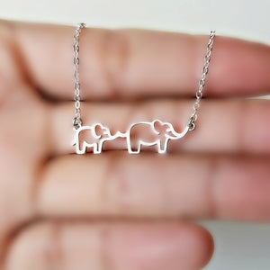 Sterling Silver Parent and Child Elephants Necklace -- EF0182