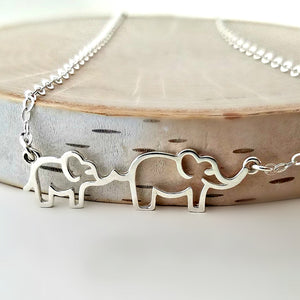 Sterling Silver Parent and Child Elephants Necklace -- EF0182
